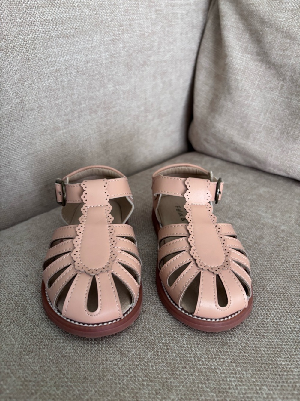 Felix & Flora blush closed toe sandles with Velcro buckle